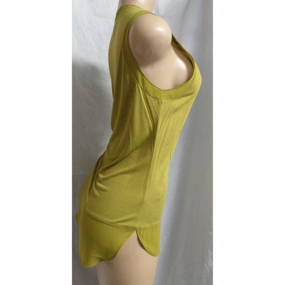 "LOFT" GREEN LAYERED FRONT CHIFFON INSETS SOFT KNIT SCOOP BLOUSE TOP SIZE: M NWT - Picture 3 of 4